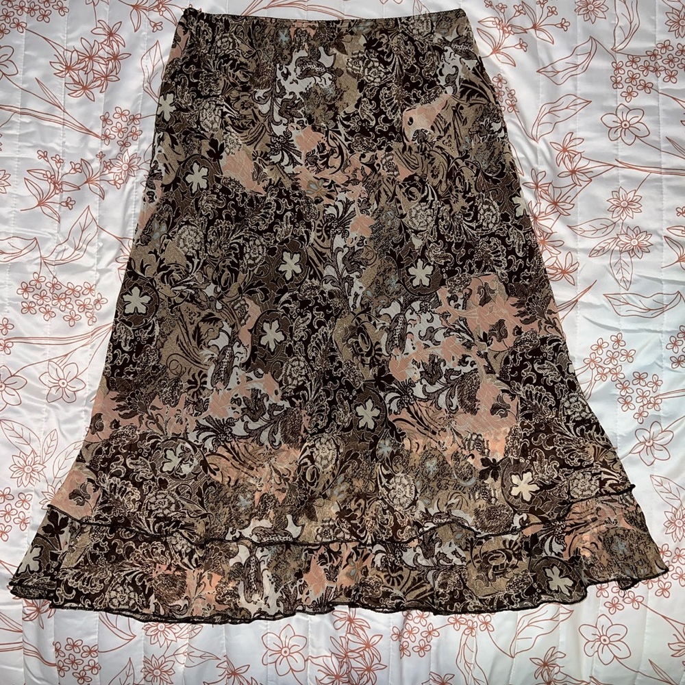 Briggs New York Floral A-Line Skirt - Brown and Cream